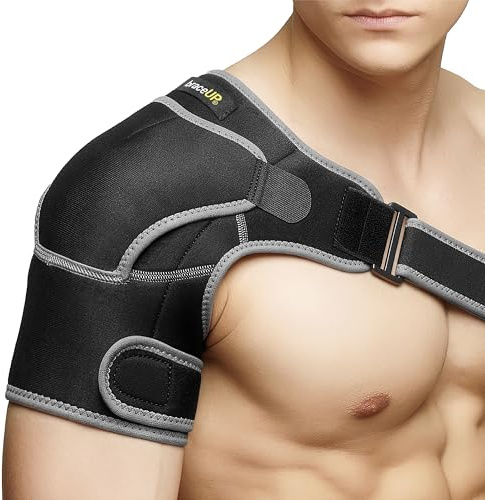 BraceUP Schulterbandage – Verstellbare Schulterstütze mit Tasche für Eisbeutel, Schulter Bandage für Frauen & Herren, komfortable Schulterbandage für Alltag & Sport