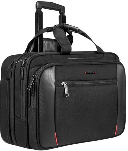 EMPSIGN Business Trolley Laptoptasche mit Rollen, Rolling Laptop Case mit Rädern bis zu 17,3 Zoll Laptop wasserdichte Aktentasche für Geschäft/Pendeln/Reisen/Schule, Schwarz