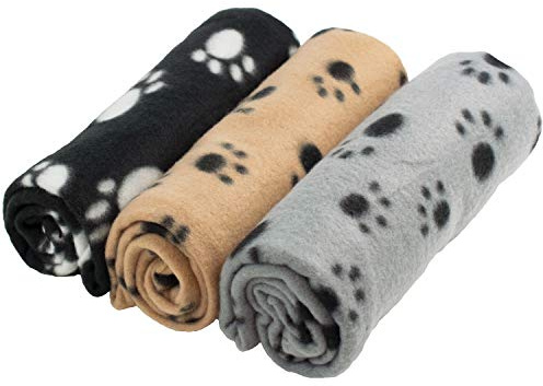 DIGIFLEX 3 x große weiche Fleecedecken für Hund oder Katze, 70 cm x 100 cm | Pfotenabdruck-Design, waschbare Bettwäsche, Haustier-Komfortschicht, Hunde-/Katzen-Nutzung, Kisten-Sofa-Schutz