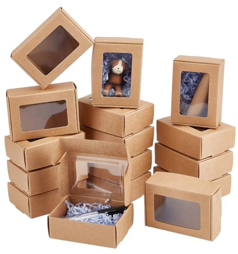 BENECREAT 30 Packungen Brown Kraft Paper Boxes 8.5x6x3cm Geschenkbox Aus Kraftpapier mit durchsichtigen Fenstern für Schmuck Speicher Display, Weihnachten, Hochzeit, Valentinstag