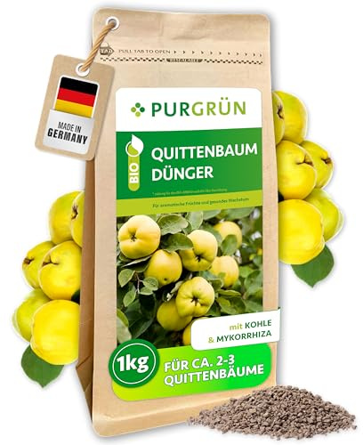 Purgrün® Bio-Quittenbaum-Dünger 1 kg – Organisch-mineralische Rezeptur – Feinkörniges Krümelgranulat – NPK 6+4+5 – Mit Magnesium für aromatische Früchte – Verbessert die Bodenqualität