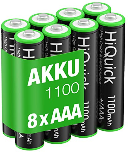 HiQuick Micro AAA Akku, NI-MH 1100mAh wiederaufladbar Batterien, geringe Selbstentladung 1.2V Akku, 8 x Micro AAA