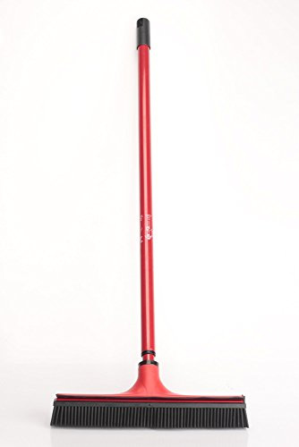 V7 Universal-Kehrbesen, V-Besen mit V-förmigen Borsten, Teleskop-Stiel und Gummilippe zum mühelosen Entfernen von Tier-, Haaren, Staub, Schmutz, Wasser, rot