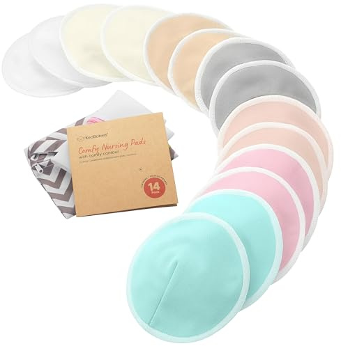 KeaBabies 14-Pack Bio Stilleinlagen Waschbar (Pastel Touch, L 12.7cm) | Wiederverwendbare Bambus Stilleinlagen mit Wäschebeutel, Mehrweg-Nippelabdeckungen, Stillutensilien, Weich, Saugfähig