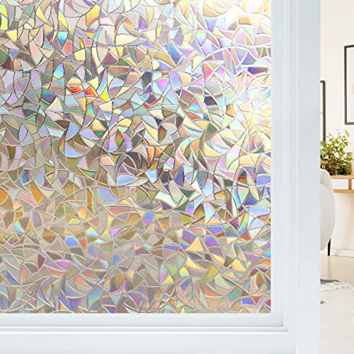Haton Fensterfolie Blickdicht, Fensterfolie Selbsthaftend Bunt Sichtschutzfolie Fenster, 3D Regenbogen Klebefolie Fenster,ohne Klebstoff UV-Schutz Glasfolie für Wohnzimmer Küche, 90 x 200cm