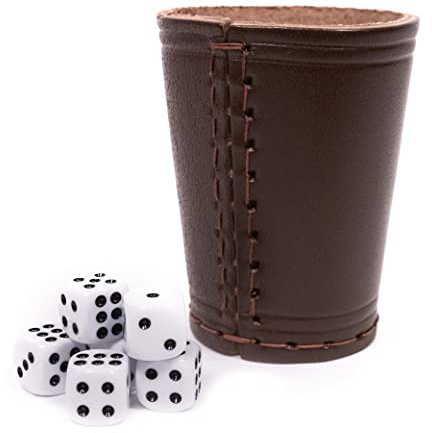 Echtleder Würfelbecher inkl. 6 Würfel Klassischer Handgearbeiteter Lederbecher