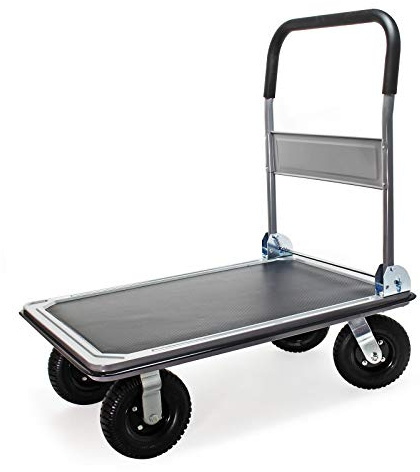Wiltec Plattformwagen bis 300 kg 895x610x985 mm, Transportkarre klappbar mit Bügelgriff und Anti Rutsch Belag und Kantenschutz, Transporthilfe
