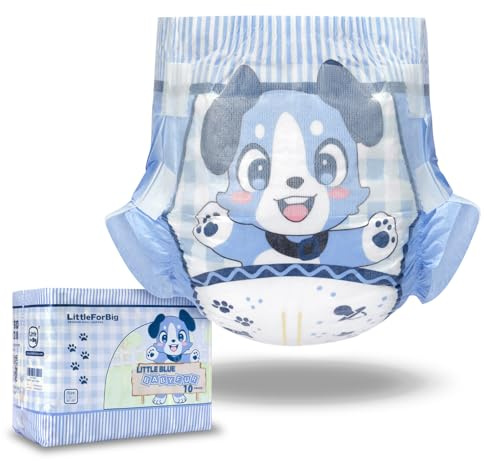 LittleForBig 5500-5800 ml Verstellbare Klettverschluss Erwachsenen Bedruckte Rückenwindel aus Stoff 10 Stücke - Little Blue BabyFur (M)