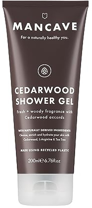 ManCave Zedernholz Duschgel Herren 200ml - Natürliches Männer Duschgel mit Holzigem Aroma - Sulfatfrei, Parabenfrei, Vegan - Tiefenreinigendes Shower Gel Körperpflege