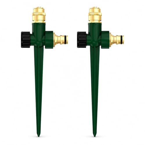 Metall-Rasensprinkler für Hof, 2 Stück, automatischer Garten-Wassersprinkler auf Spike-Basis, verstellbare Messingsprinklerdüse, 360 Grad für Rasen, Gartenbewässerung, große Flächenabdeckung