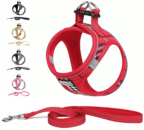 Suredoo Hundegeschirr Kleine Hunde mit Leine, Anti Zug Geschirr Reflektierend Atmungsaktiv Brustgeschirr, Welpengeschirr für Kleine Hunde (Rot Kariert, XXS, Brust: 22-24cm)