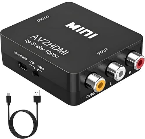 GANA RCA auf HDMI Konverter – AV (CVBS) zu HDMI Adapter, 720p/1080p@60Hz, USB-Strom, PAL/NTSC/SECAM, kompatibel mit PS2/PS3/Xbox/Wii/N64/VHS/VCR/DVD/Set-Top-Box, für TV/Monitor/Beamer