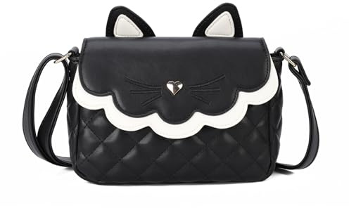 Gladdon Katze Umhängetasche Damen, Kleine Crossbody Tasche Schwarz | Niedliche Messenger Tasche mit Katzenmotiv, verstellbarem Schultergurt Design für Teenager und Frauen Geschenkverpackung