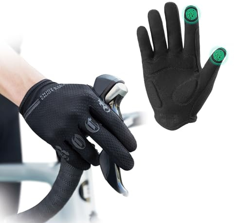 ROCKBROS Fahrradhandschuhe Herren & Damen mit Touchscreen & Polsterung | Dünne, atmungsaktive Handschuhe mit rutschfester Handfläche für MTB, Rennrad, E-Bike, Radtouren und Pendeln