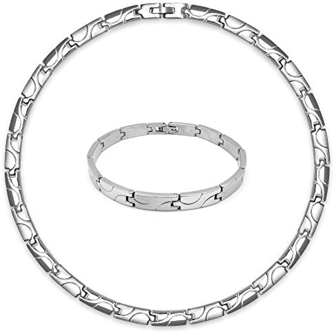 Soul-Cats traumhaftes Set Edelstahl Collier und Armband Silber matt glänzend für Damen in Geschenkverpackung