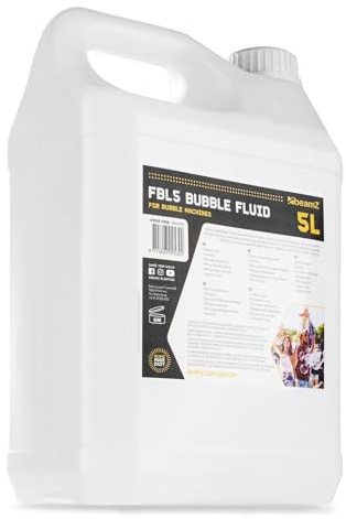 BeamZ 5 Liter Seifenblasenflüssigkeit für Seifenblasenmaschinen, Seifenblasen Flüssigkeit, Bubbles Fluid, Riesenseifenblaßen, Seifenblasenwasser - 5L Nachfüllkanister