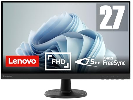 Lenovo D27-45 Monitor | 27 Full HD Monitor | 1920x1080 | 75Hz | 250 nits | 4ms Reaktionszeit | VA-Panel | HDMI | VGA | AMD Radeon FreeSync | entspiegelt | 4,6kg | schwarz