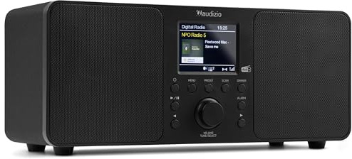 Audizio Genua DAB Radio mit Bluetooth, Auto Scan, Line-Out, USB, Schwarz | Stereo DAB Plus Radio mit Fernbedienung, Ideal für Zuhause und Unterwegs, Einfache Bedienung, 60 Speicherplätze, Radiowecker