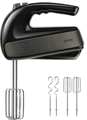 BLACK+DECKER – Handmixer 500W | 5 Geschwindigkeiten + Turbo | Edelstahl-Schneebesen & Knethaken | Ergonomisches Design | Abnehmbares Zubehör | BPA-frei | Fingerabdruckresistentes Finish