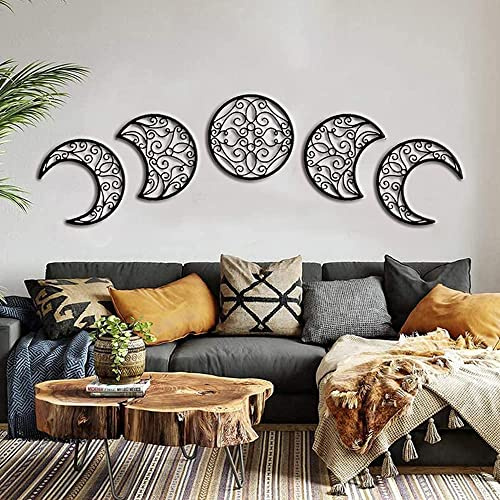 Mond deko, Boho Wand deko (5 Stück) wanddeko Wohnzimmer Holz modern, mond Schlafzimmer Zimmer deko Aesthetic, Wohnzimmer deko, Wall Decoration (Schwarz)