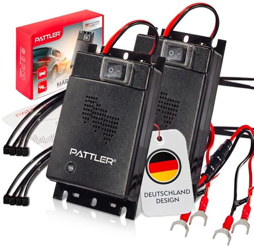 PATTLER® Marderschreck Ultraschall für Haus, Garage & Fahrzeug – Marderabwehr mit Ultraschall, Anschluss an 12V Batterie, Langfristiger Schutz für Motorraum, Carport, Dachboden & Außenbereiche – X2