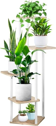 KAHEIGN 5 Etagen Blumenständer Pflanzenständer Pflanzentreppe aus Holz und Metall, 106cm Hoch Blumenregal Pflanzenregal für Zimmerpflanzen, Stabil und platzsparend für Wohnzimmer, Balkon und Büro