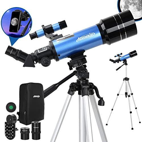 AOMEKIE Teleskop für Kinder und Erwachsene 70/400 mm, Tragetasche | mit Mondfilter, Smartphone Adapter, Verstellbares Aluminium-Stativ, Sucherfernrohr, Geeignet für die Sternbeobachtung