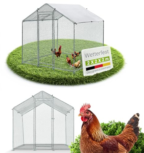 Juskys Freilaufgehege 2x2x2m - Hühnerstall aus Metall begehbar mit 4 m² Lauffläche, Tür & Riegel - Freigehege für Hühner, Kleintiere & Pflanzen