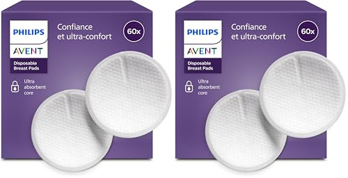 Philips Avent Einweg-Stilleinlagen, Ultra-Komfort und Sicherheit, 60 Stück, weiß (Modell SCF254/61) (Packung mit 2)