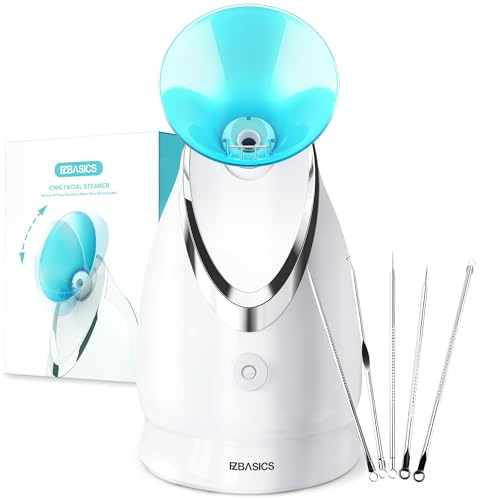 EZBASICS Gesichtsdampfer Gesichtssauna Nano Ionic Gesichtssauna Warmer Nebel Gesichtsdampfer Gesicht Heim-Sauna SPA Gesichts-Befeuchter Gesichtszerstäuber 1 Pack + 5 Stainless Steel Skin Kit