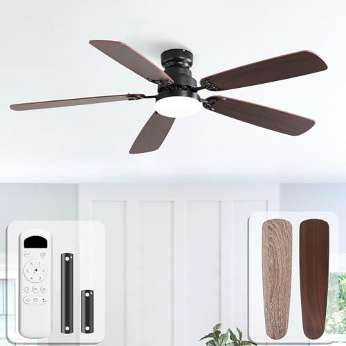 Sofucor Deckenventilator mit Beleuchtung und Fernbedienung, DC, 132 cm, 5 Flügeln, Timer, 3 Farbtemperatur, 6 Geschwindigkeiten, Sommer Winterbetrieb Leise Deckenventilator mit Licht für Wohnzimmer