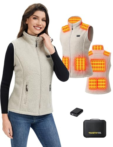 Toastiv Heizweste Damen mit Powerbank 7.4V 18400mAh，Fleece Wärmeweste - Waschbar Beheizte Weste für Outdoor & Alltag