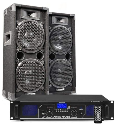MAX28 - DJ Set, PA Anlage, DJ Boxen Set 1600W und 700W Verstärker mit Bluetooth, MP3, USB, MAX28 Bundle 2 passiv Lautsprecher, PA-System
