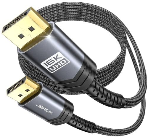 Displayport Kabel 3m 2.1, JSAUX Displayport Kabel 2.1/2.0 Unterstützung 16K@60Hz, 8K@120Hz, 4K@240Hz 80Gbps, Abwärtskompatibel mit DP1.4/DP1.2, DP Kabel 3m 2.1 kompatibel mit Monitor, Laptop, Grafik