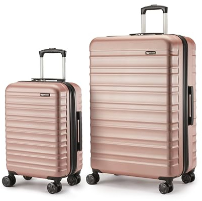 Amazon Basics Hartschalen-Koffer-Set (Klein + Groß) - Erweiterbares ABS-Reisegepäck mit 4 Doppel-Spinnerrädern - Kratzfest und Leicht - Roségold