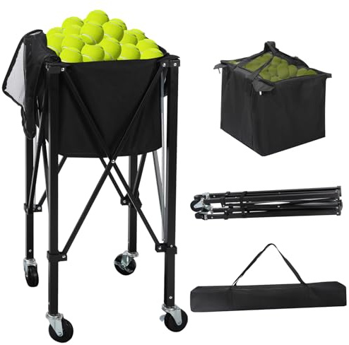 campMax Tennisballwagen klappbar mit Sicherheitsrädern | Leichter Faltbarer Ballwagen für 180 Bälle | Einfach entfalten & fixieren (60 Sek.) | Robuster Tennisballkorb für Verein & Training
