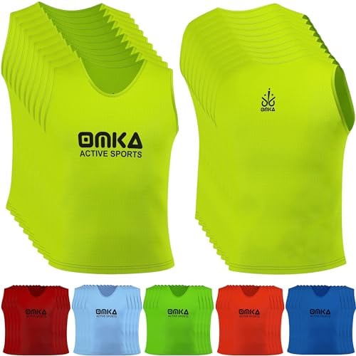 OMKA 10 Stück Fußball Leibchen Trainingsleibchen Markierungshemd Fußballleibchen für Kinder Jugend und Erwachsene, Farbe:Gelb, Bibs:Junior (M)