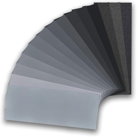 15 Stück Körnung 80 bis 3000 Nass und Trocken Sandpapier Schleifpapier Set, Schmirgelpapier zum Polieren und Schleifen für Auto, Holzmöbel, Stein, Lack, Metall, Glas - 22,9 x 9,9 cm