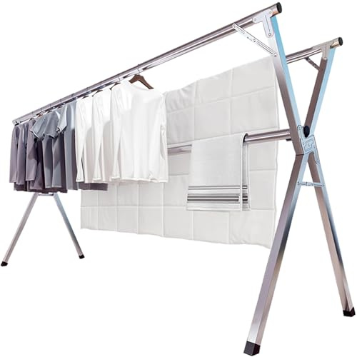 JAUREE 240cm Wäscheständer, Faltbarer Kleiderständer für drinnen und draußen, robuster Edelstahl Wäscheständer ständer, tragbarer, großer Kleiderständer stabil mit 20 winddichten Haken