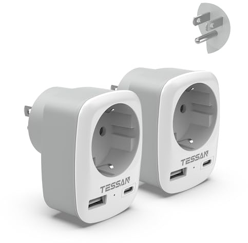 TESSAN 2er Pack USA Adapter Steckdose, 3 in 1 Reiseadapter | Steckdosenadapter mit USB C und USB A, 1250W EU to US Adapter, Thailand Kanada Mexiko Philippinen, Deutschland Stecker