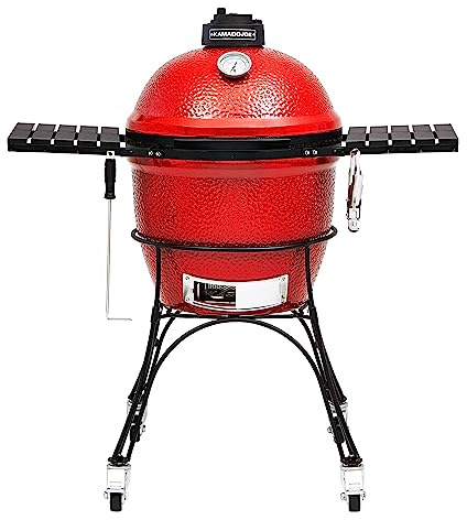 Kamado Joe - Klassisch Joe I 18-Zoll-Holzkohlegrill in Rot mit Wagen, Seitenablagen, Grillzange und Aschenbecher