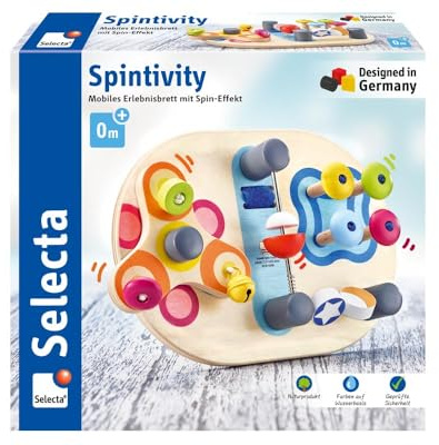 Selecta 62064 Spintivity, Motorikbrett aus Holz, 20 cm, Spinitivity