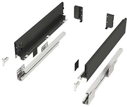 Schubkastensystem JUNKER-SLIM anthrazit Höhe: 84 mm, Tiefe: 300 mm, belastbar bis 40 Kg, 3D Verstellung, Soft-Close Schublade mit 13 mm schlanken Schubladenzargen