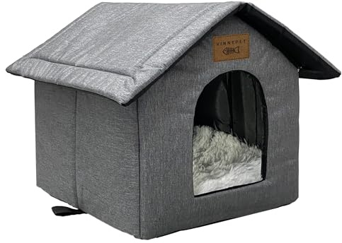 Vinnypet Katzenhaus Für Draußen Winterfest Wasserdicht Wetterfester Katzenhöhle Haustierhaus mit Plüschkissen Warm Hundehöhle Waschbar Hundehaus Tierheim Für Streuner Haustiere 33x30x33cm