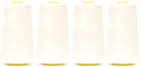 4 Konen Overlockgarn weiß 50/2, 5000 Yards 100% Polyester Overlock Konen