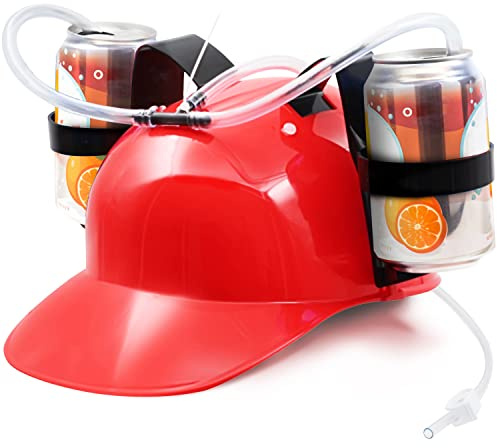 Novelty Place Trinkhelm mit verstellbarem Dosenhalter und Strohhalm für Bier und andere Getränke – das perfekte Accessoire für Parties und Freizeit - Rot