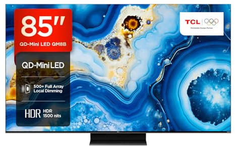 TCL 85QM8B Fernseher MiniLED 85 Zoll, QLED, 144Hz, 4K HDR Premium 1500nits, Google TV, Dolby Atmos, Onkyo, Game Master Pro 2.0