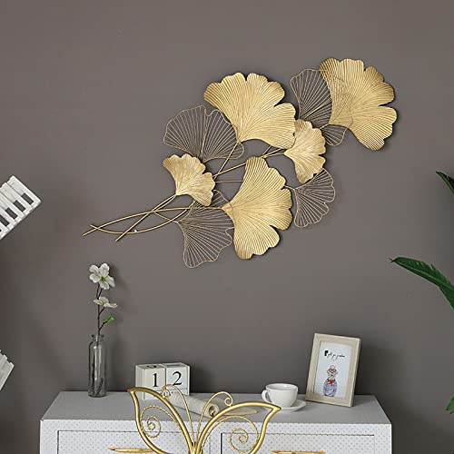 XUEMANSHOP Wanddeko Metall Gingko 55X110cm,Wanddeko Wohnzimmer 3D Deko gold für Wohnhäuser Villenmodelle Hotelrestaurants gewerbliche öffentliche Einrichtungen