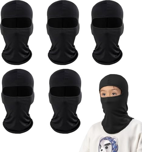 SEFIRST 5 Stücke Sturmhauben, Sturmhaube Kinder Unter Helm, Motorrad Gesichtshaube Skimaske Hals Gaiter, Kühlung Balaclava Elastisch UV Schutz Atmungsaktiv Maske für Radfahren Sports ski, Schwarz