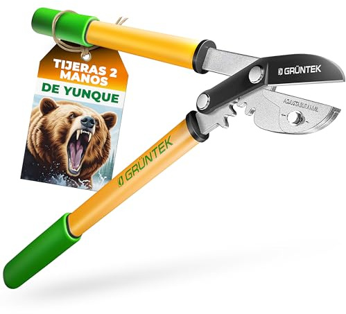 GRÜNTEK GRIZZLY Astschere mit Metall-Amboss, SK5-Stahl & Antihaftbeschichtung – 60mm Klingenlänge, 2-fach-Getriebe Baumschere, Antirutsch-Griffe, ergonomisch, Heckenschere